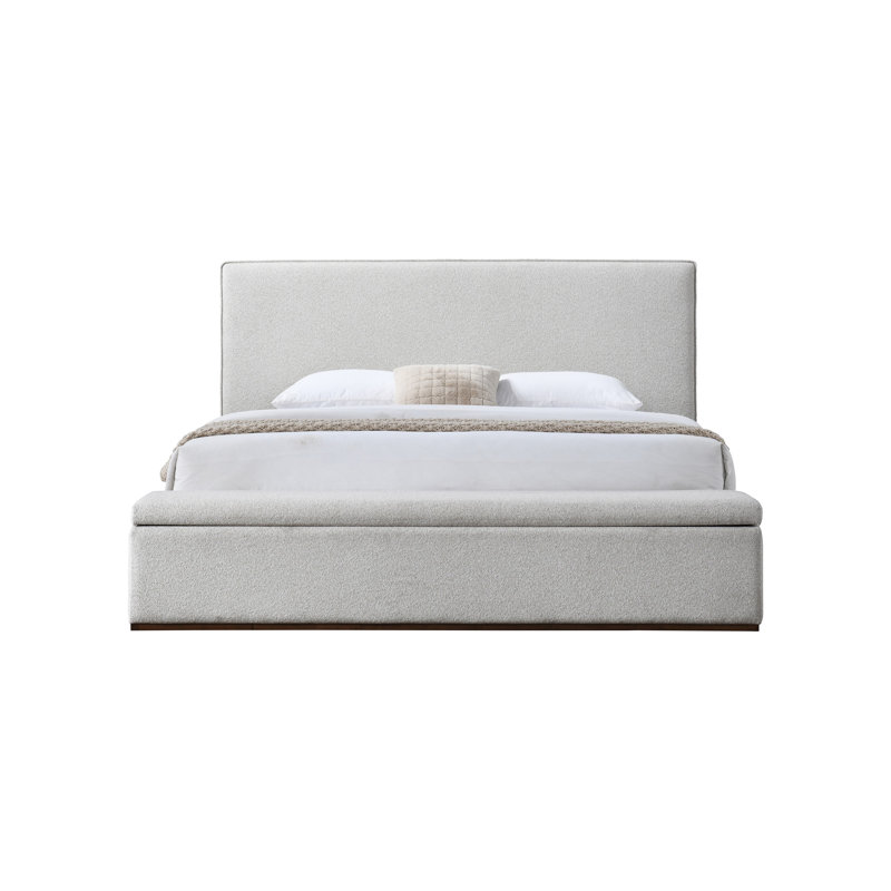 Lit en lin beige avec rangement Boxter, Roi