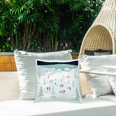 Winter Ice Skating Snowy Scene Outdoor Printed Pillow by Andrew Thornton