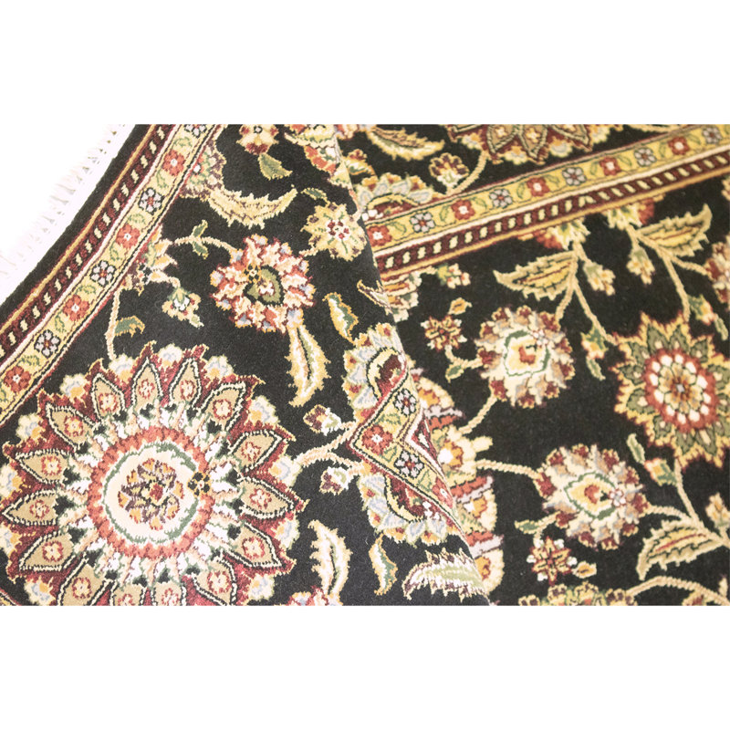 Hand Knotted Wool Area Rug in Black