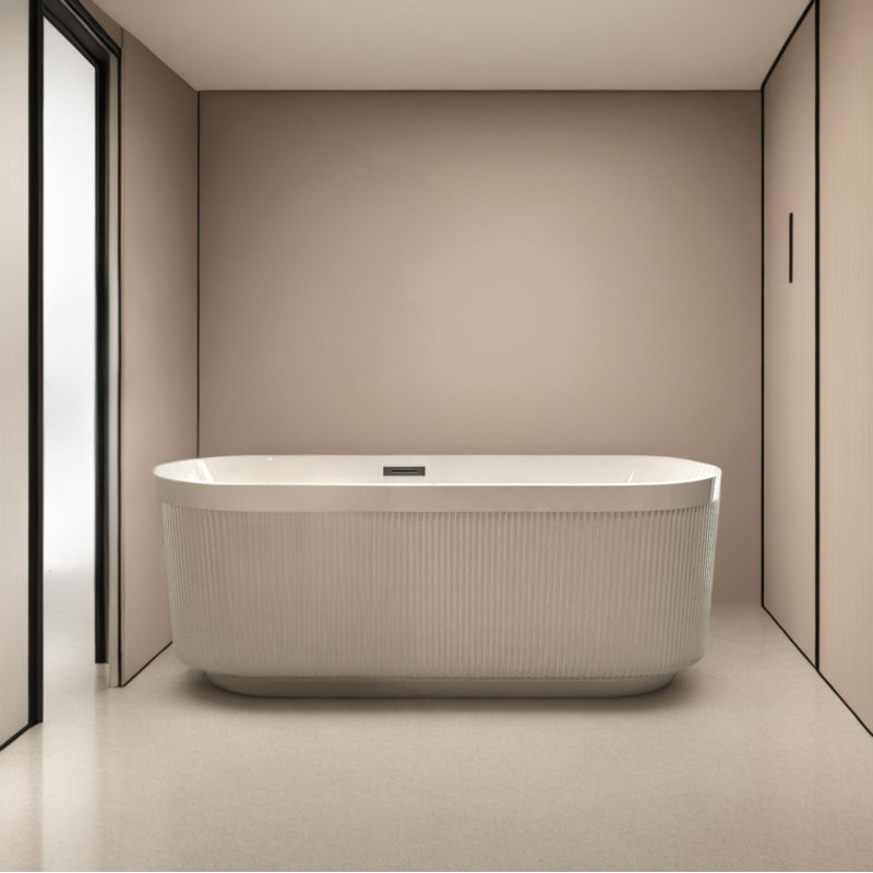 67" Acrylic Freestanding Bathtub With Unique Pleated Design, Gloss White