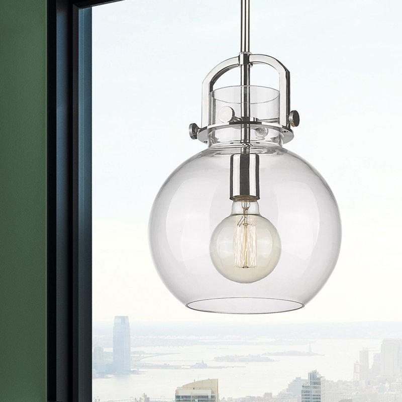 Luminaire suspendu à 1 tige Sligo, H 13,38 po x l 10 po x P 10 po, Clair, Nickel poli