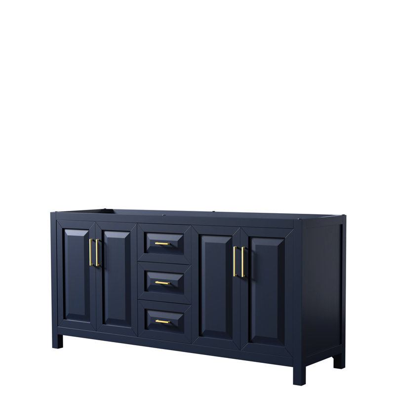 Daria 72'' W Double Vanity, Dark Blue, White Cultured Marble, Matte Black