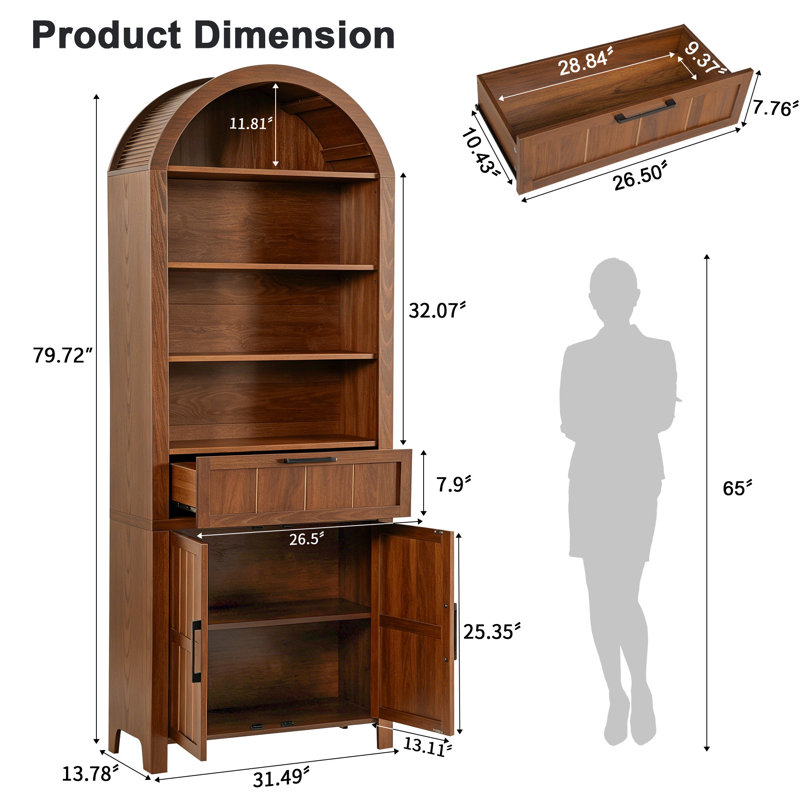 Aterlia 79.7" Arched Storage Bookcase, Brown