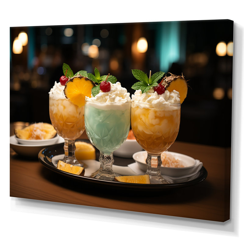 Oasis tropicale, verre à cocktail - Art mural cocktails, H 34 po x l 44 po x P 1,5 po