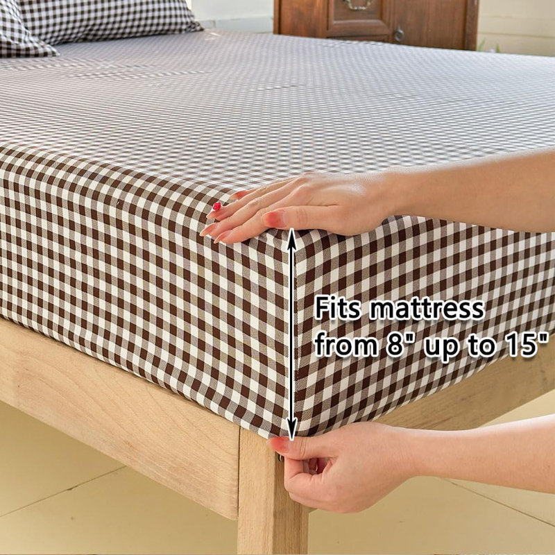 Ensemble de draps Gingham Ruffle, Guingan moka, Lit double