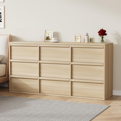 Dresser Freestanding Horizontal 9 Drawer with Storage Wooden Closet Chest Storage for Bedroom Living Room Hallway Entryway