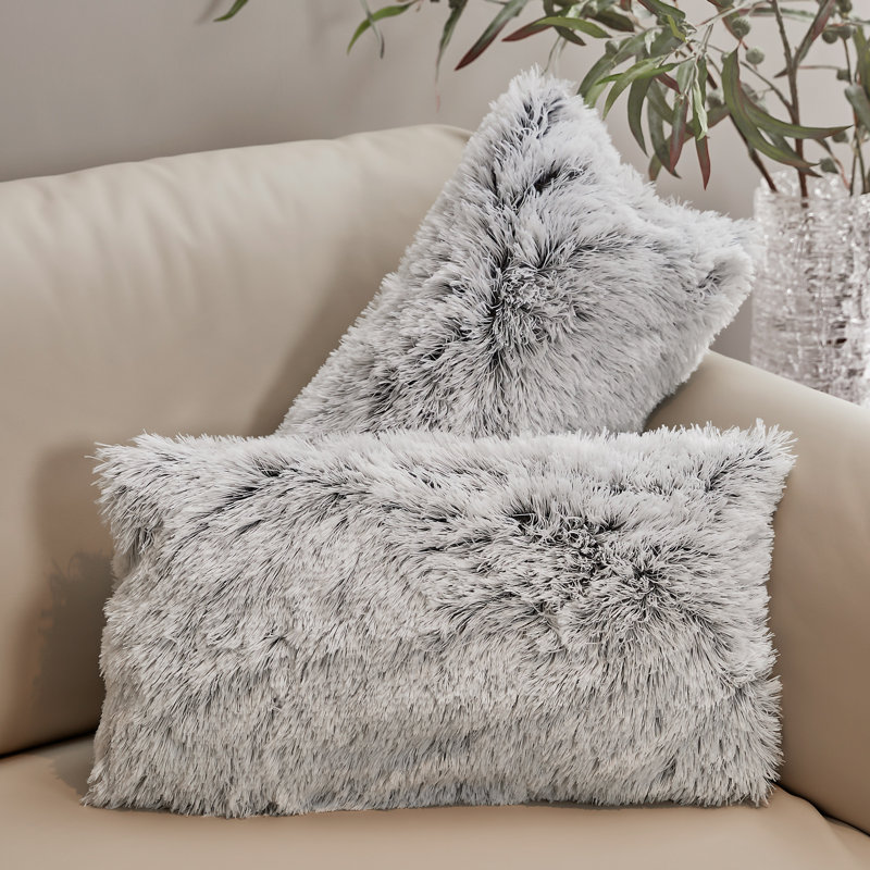Gray Faux Fur Lumbar Pillow Set for Rustic Decor
