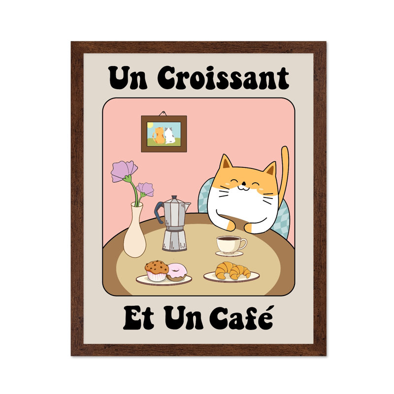 Coffee and Croissant No2, Poster, 24"H x 32"W, Brown Framed