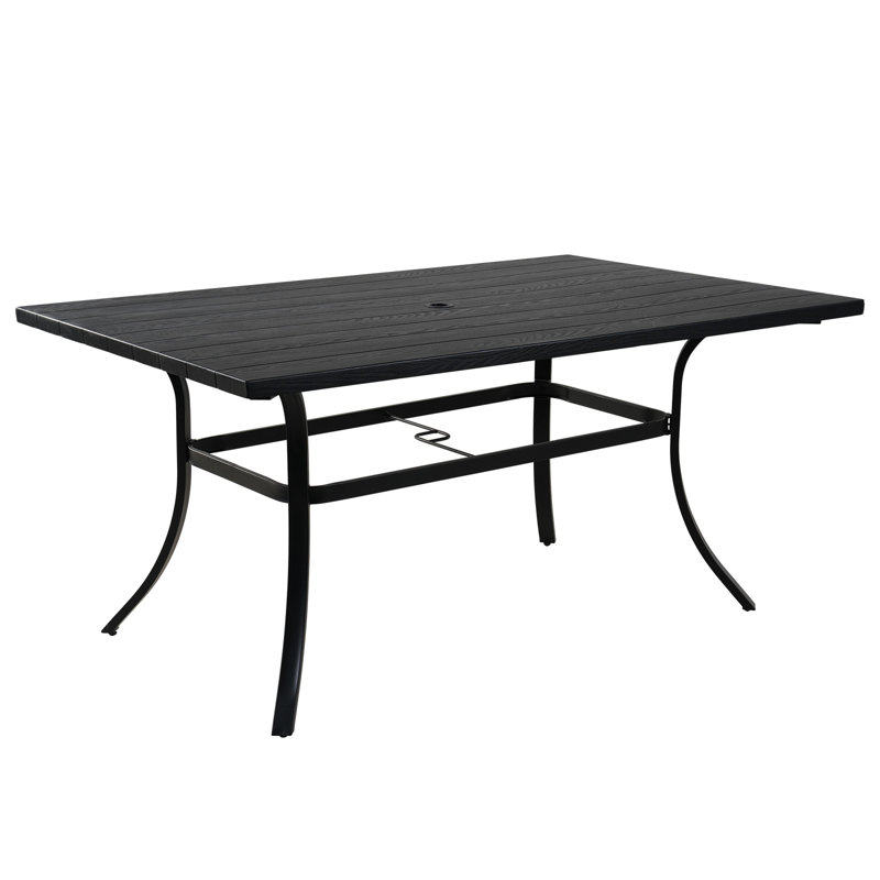 Table de salle à manger d'extérieur en métal avec trou pour parasol Errik, 28,5 po H x 36,8 po L x 66 po P