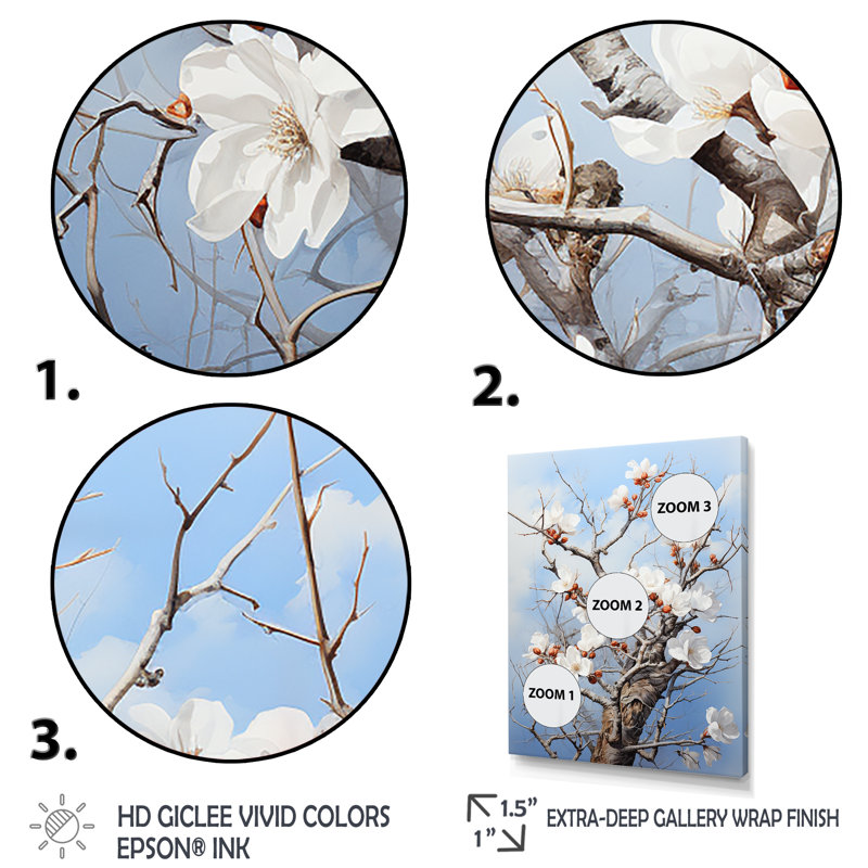 Lorent " White Flowers Tree Shadow Dance ", Black Picture Framed, 20" H x 12" W x 1" D