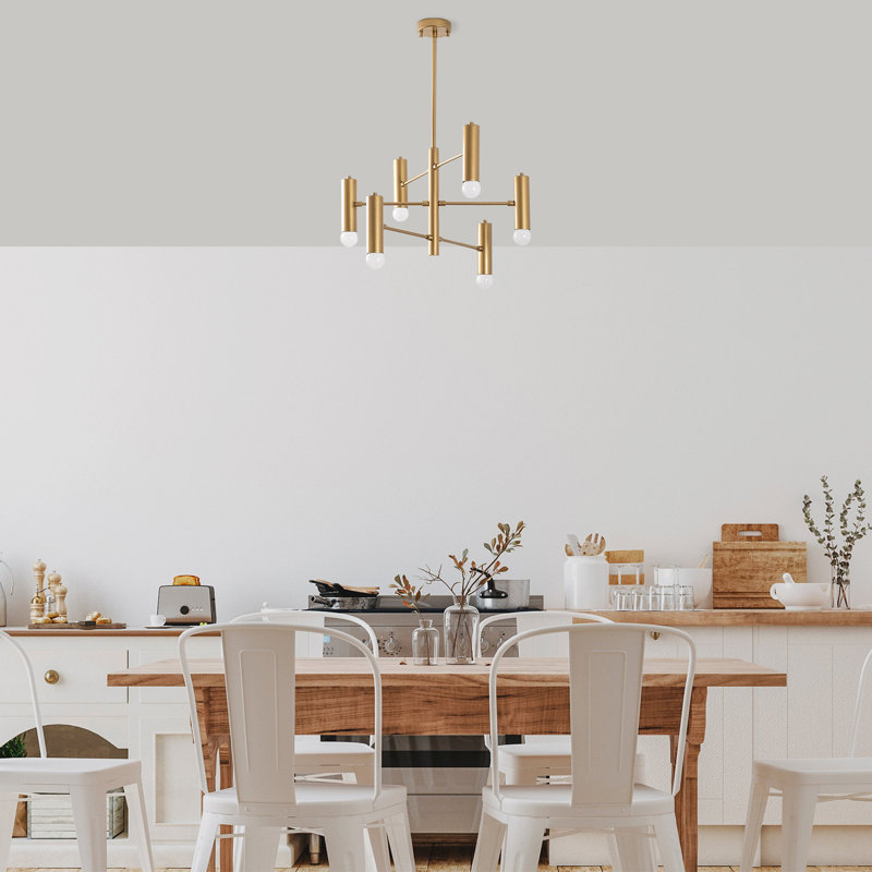 Élégant lustre doré de 21,7 po x 21,7 po x 28,7 po | Corps en métal avec plaque de base de 10 cm | 6 x douilles E27 (40 W maximum) | Design scandinave glamour, parfait pour le salon et la salle à manger | IP20, élégant luminaire de couleur unie