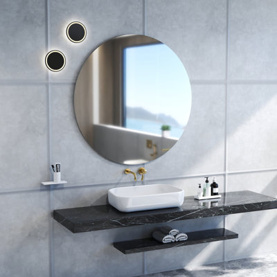 70Cm Round Mirror For Bathroom, Matte White Backboard, Good Makeup And Outfit, Simple Installation With Versatile Use In Home, Construction