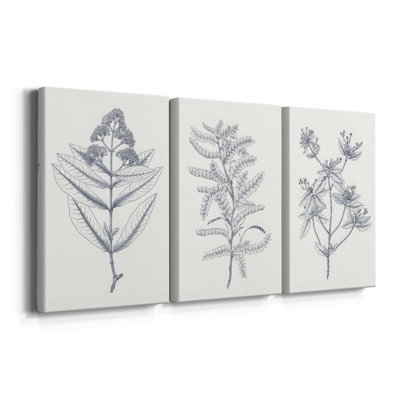 Indigo Botany Study I  -Custom Wrapped Gallery Canvas - 3 Pieces