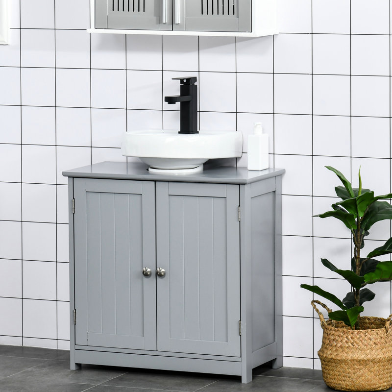 Base de meuble-lavabo gris sous le lavabo - base de meuble-lavabo compacte avec tablette réglable pour les fournitures d'hygiène et les besoins quotidiens de rangement