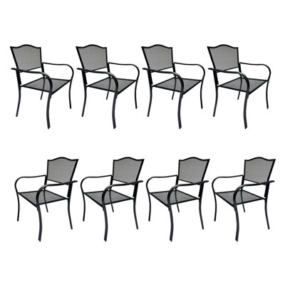 Ensemble de 8 chaises de patio en métal, chaises de salle à manger d'extérieur toutes saisons avec filet respirant pour le jardin, la piscine, la cour et la pelouse