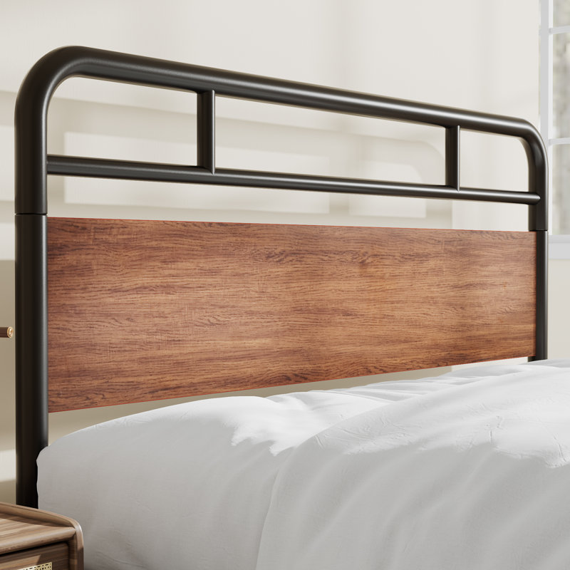 Dejania Metal Platform Bed Frame with Wooden Headboard and Footboard, Full / Double, Light Brown