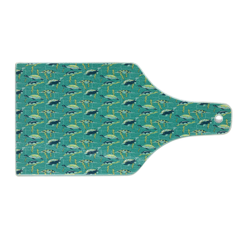 Ambesonne Turtle Tempered Glass Cutting Board Ocean and Colourful Animals Multicolor