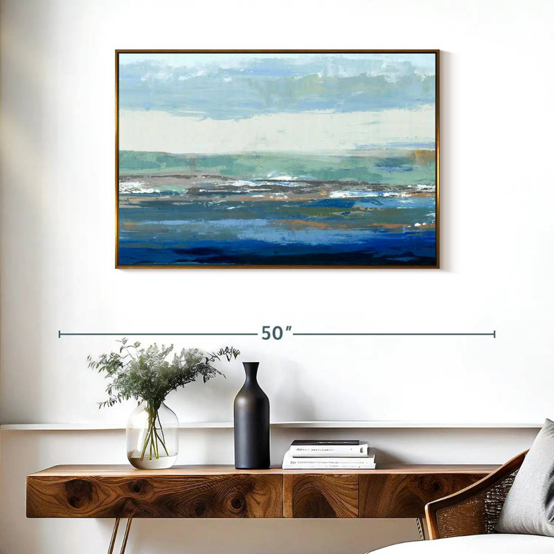 Une grande vague, Cadre flottant doré, 37 po x 25 po
