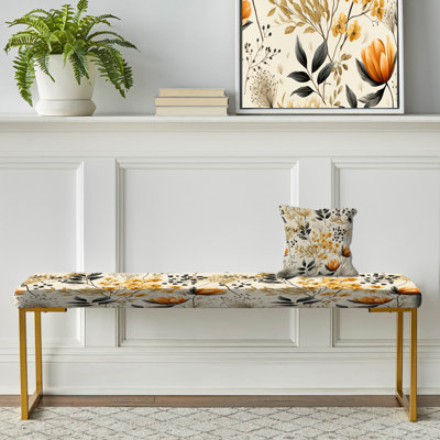 Botanical Flowers Rustic Charm - Botanical Upholstered Gold Bench