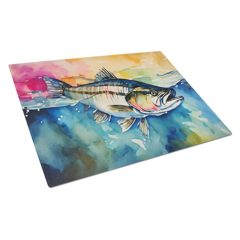 Striped Bass Glass Cutting Board Large