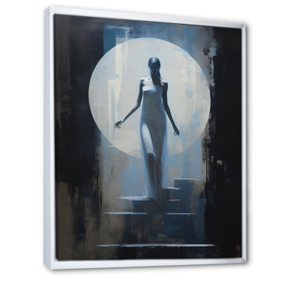 Pleine lune, descente d'escalier rétro sur toile