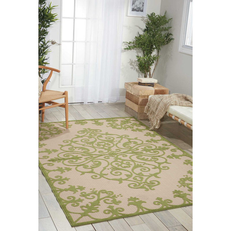 Tapis d'intérieur / extérieur oriental vert Dajerin, Rectangle 9 pi 6 po x 13 pi