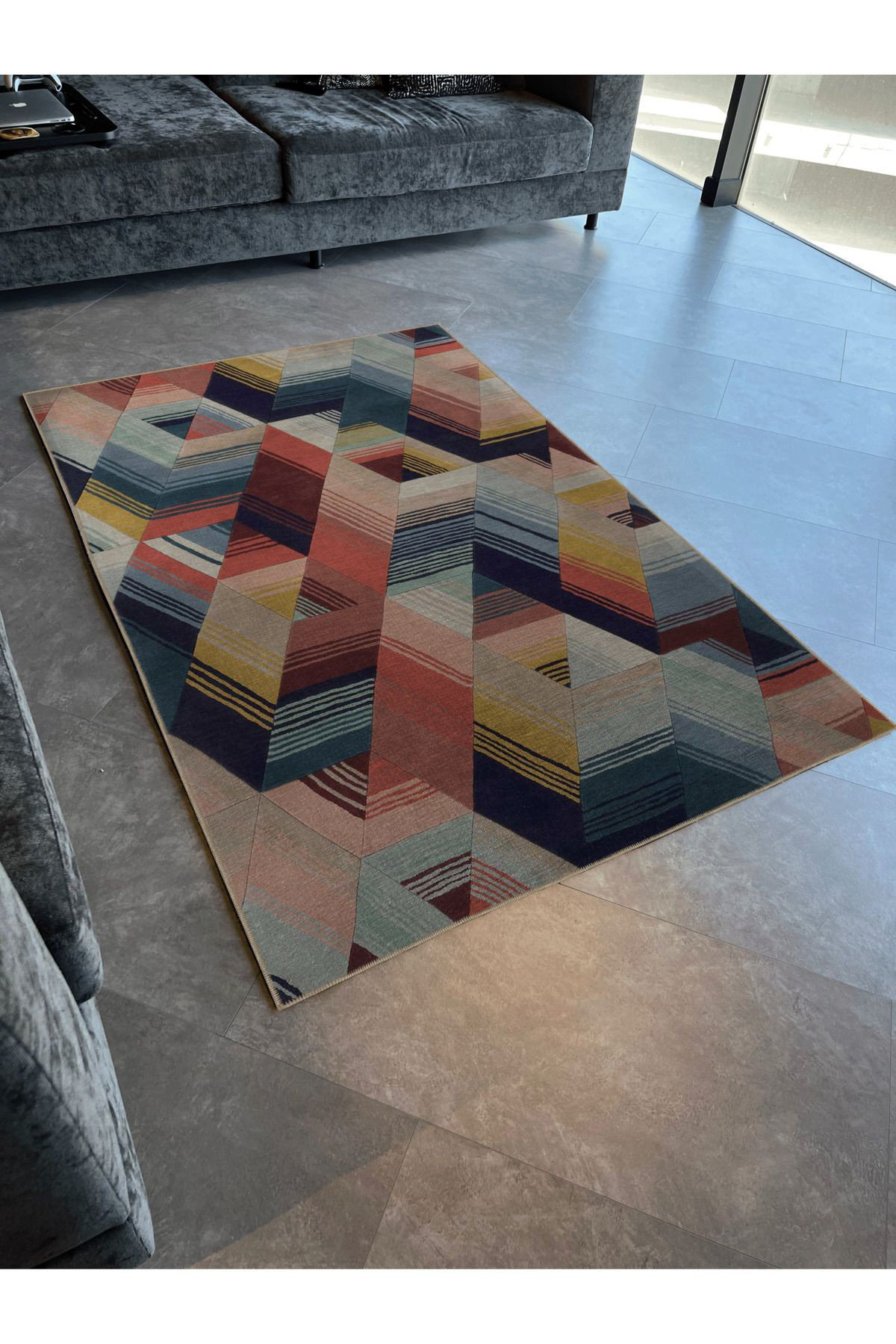 Spill Rugs Shape Jaselius Home Machine Washable Light Tone Multicolor Mixed Geometric ...