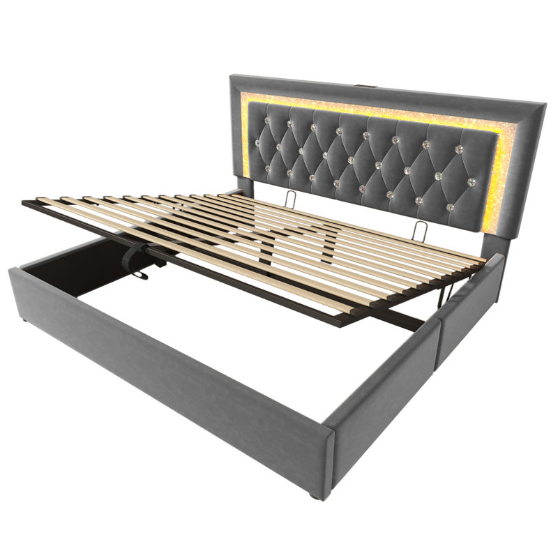 Metal Ottoman Storage Bed, Grey