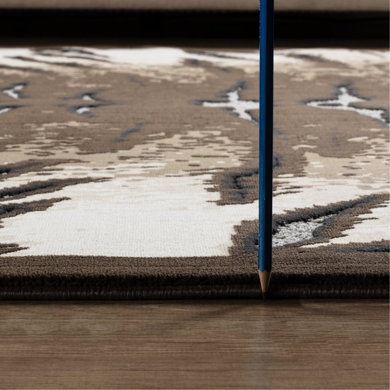 5 pi 3 po Tapis brun et noir avec motif de peau de vache, effet visuel 3D