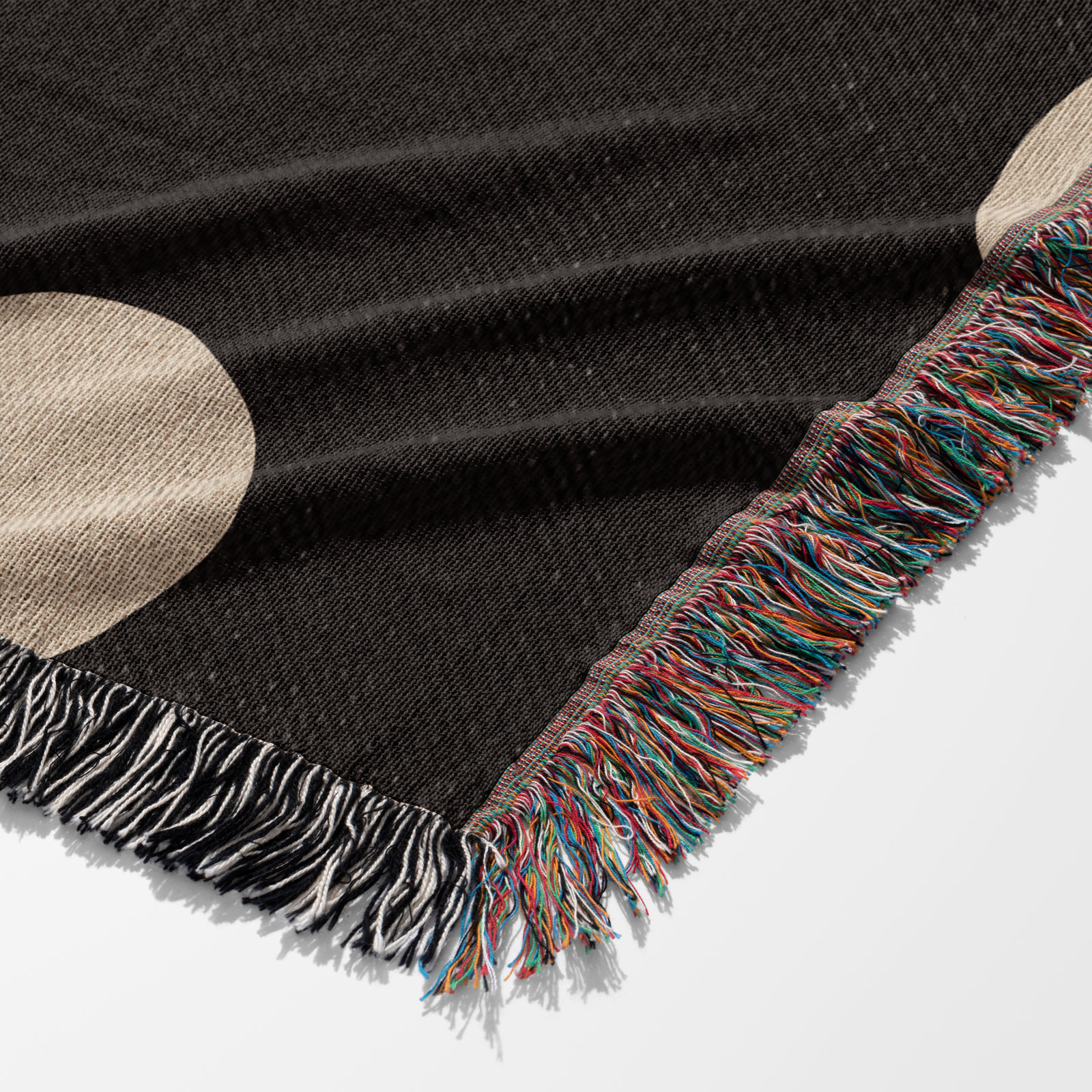 Leonore Cotton Hand Woven Throw Blanket, Black/Beige, 50" x 60" - Throw