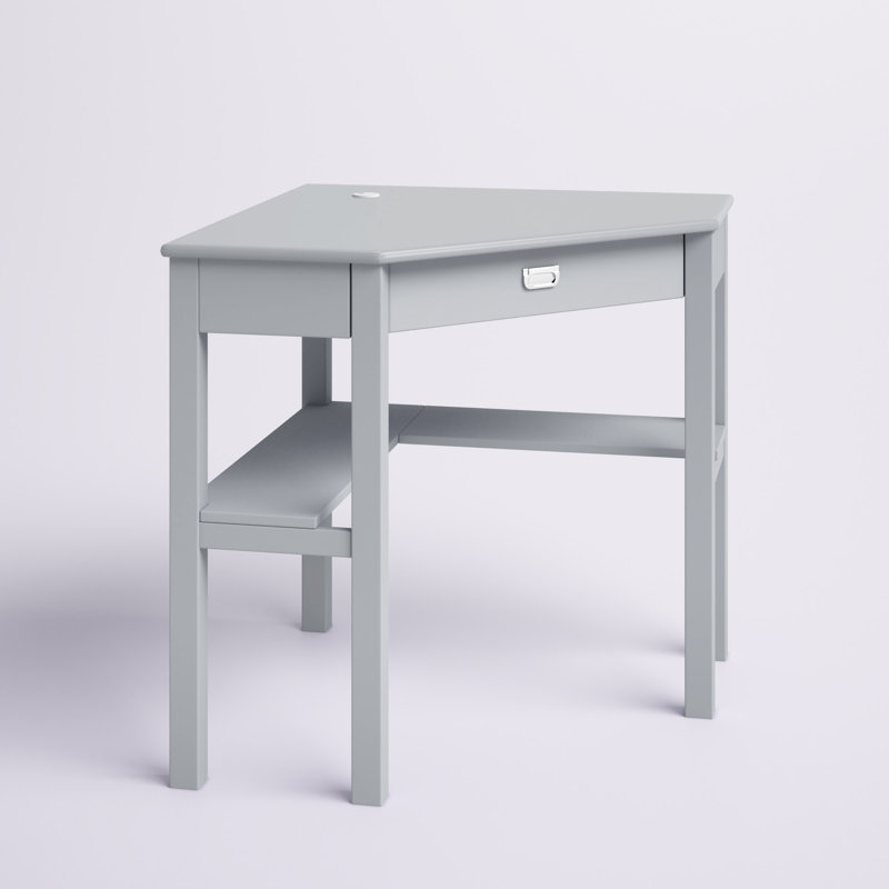 Makan Corner Solid Wood Computer Desk, Gray