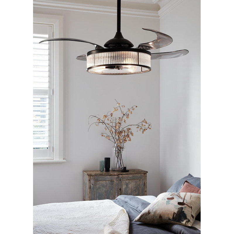 Adilene 122cm Ceiling Fan with Light Kit, Smoked with Black Blades