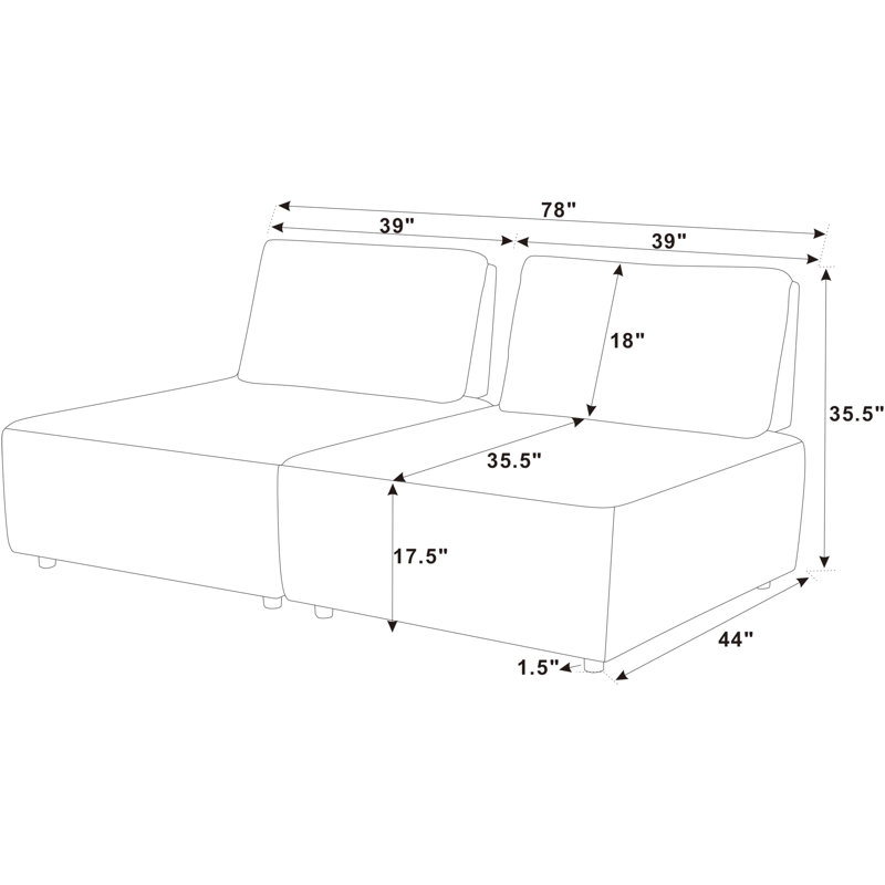Canapé modulaire sans accoudoirs 78 po Finleigh, Velours côtelé gris foncé