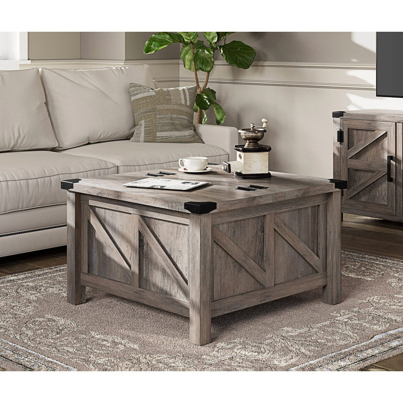 Solid Wood Top Single Coffee Table, Gray, Gray