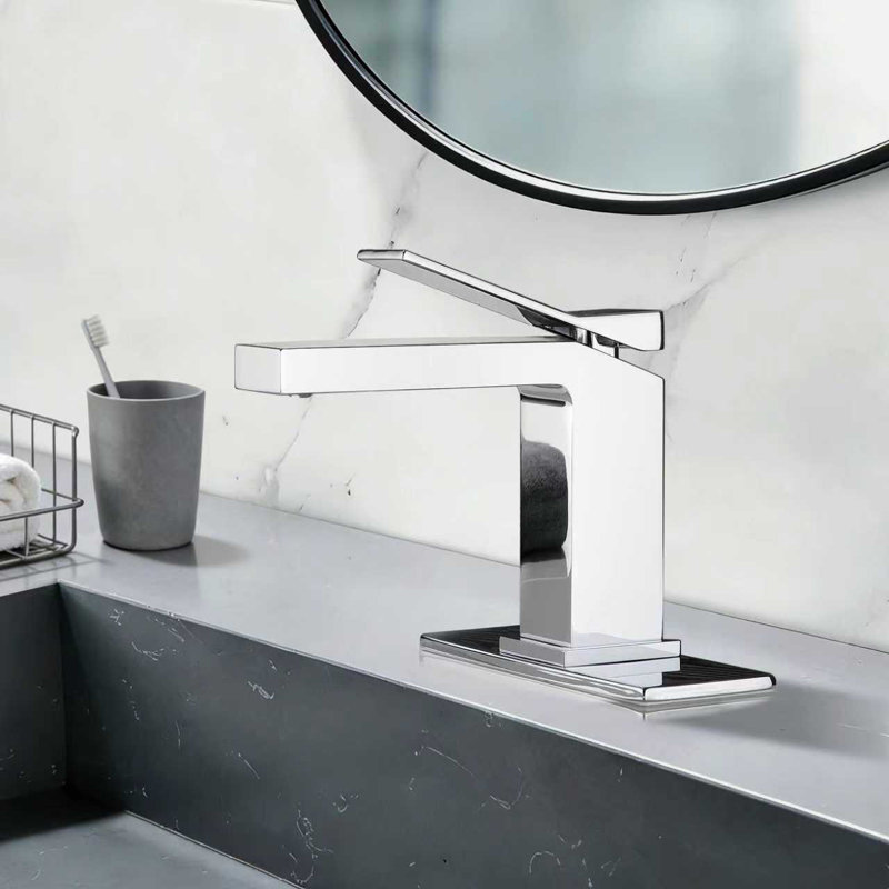 Robinet de lavabo de salle de bain monocorps et monocommande en laiton massif 6 "avec drain, Chrome poli, Drainage inclus