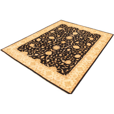 Tapis noir en laine noué à la main de conception unique 12 pi x 15 pi 6 po New Age