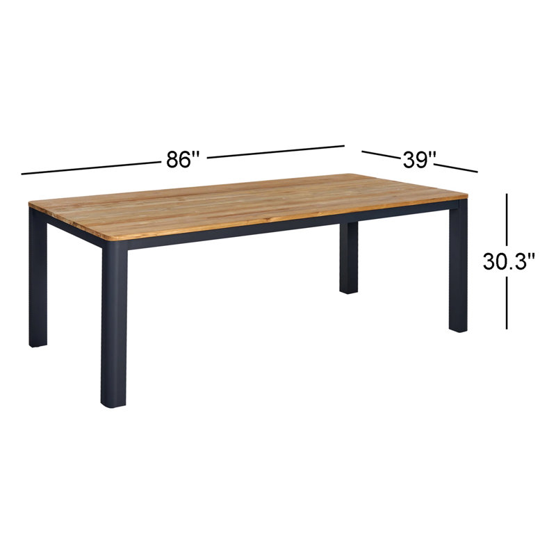 Morones Rectangular Dining Table in Solid Reclaimed Teak with Black Rounded Edge Aluminum Legs, 39" W x 86" L x 30.3" H