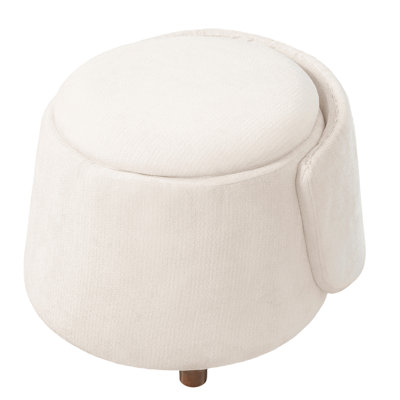 Beige Pet Friendly Chair with Hidden Pet Nook, Convertible Stool, Storage Seat, 220lbs Capacity, Acacia Wood Legs