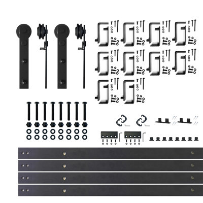 Black Rustic Straight Design U Bracket Double Track Bypass Two Door Barn Door Hardware Kit
