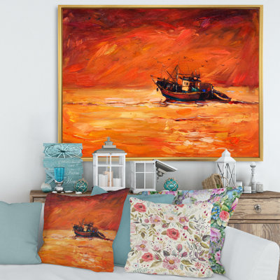 Bateau de pêche pendant la soirée - peinture sur toile