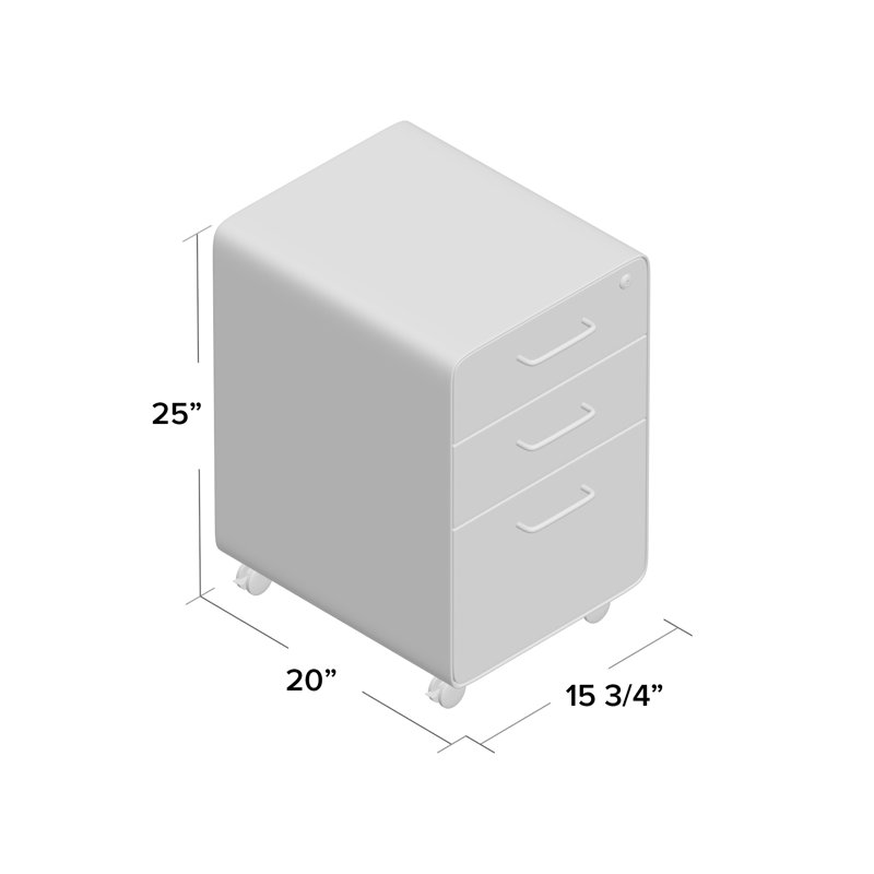  Stow 3-Drawer File Cabinet, Without Caster, White/Light Gray, Without Caster