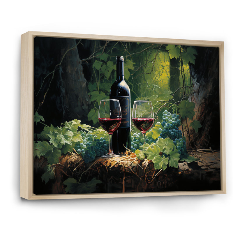 Cabernets calmes I - vin, impressions murales, Cadre naturel flottant, H 34 po x l 44 po x P 1,5 po