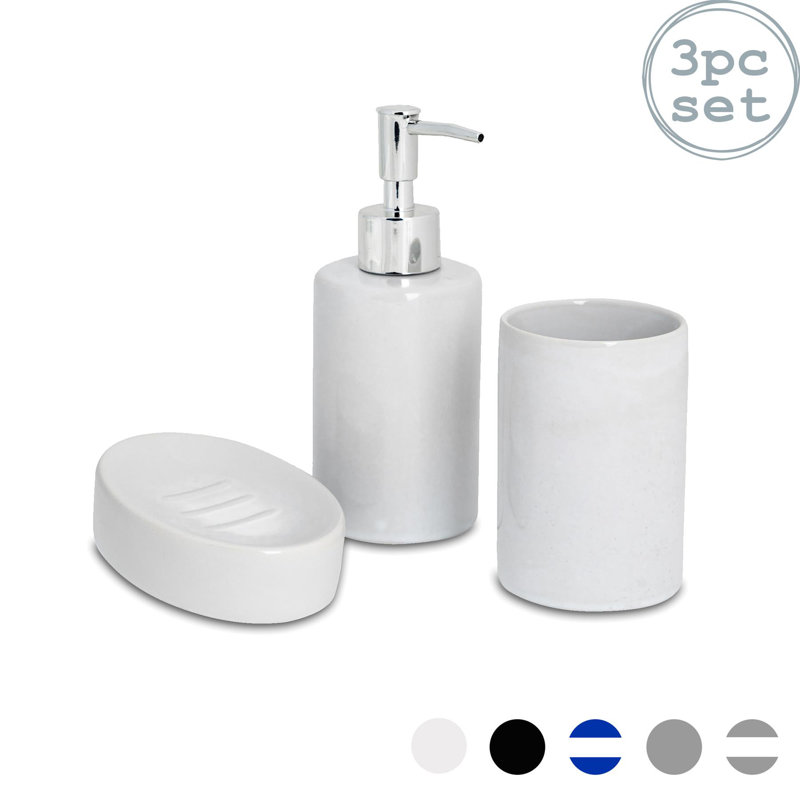 Harbour Housewares - Ceramic Bathroom Accessories Set - 3 Pieces, White