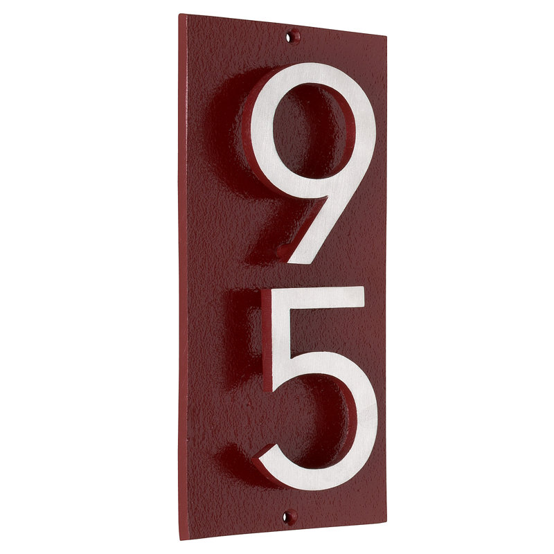 Plaque d’adresse murale sur 1 ligne flottante, Rouge brique, Nickel satiné deux tons, Oui