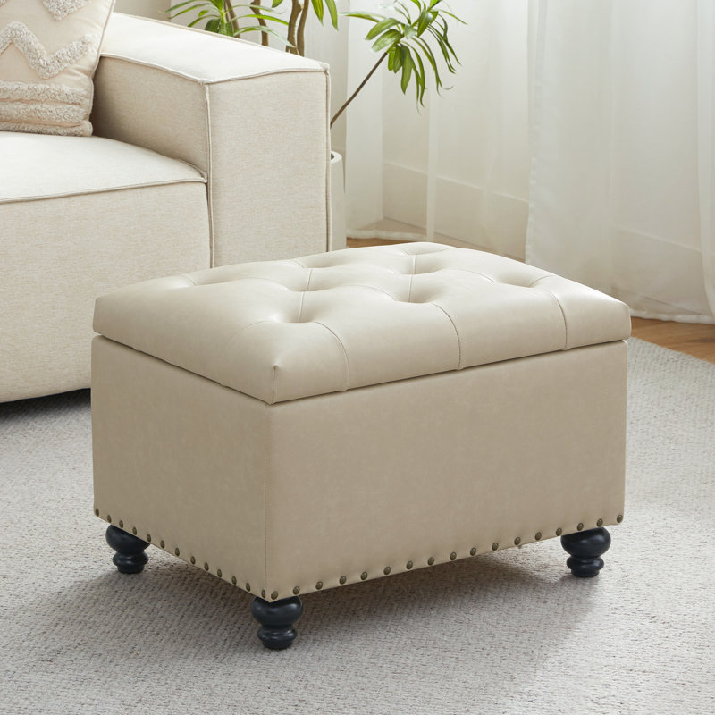 23.6" W Rectangle Upholstered Storage Ottoman, Beige