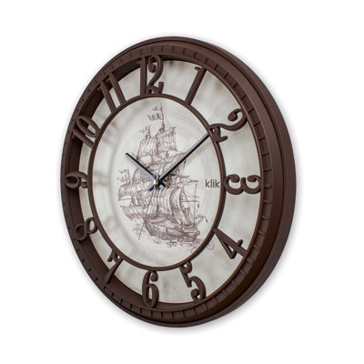 Elegant Decorative Wall Clock, Brown, 15.8 x 15.8 inches | Silent Sweep Movement, Durable 90% Plastic & 10% Glass | Perfect for Living Room, Office, or Bedroom Decor | Timeless Design for Any Space