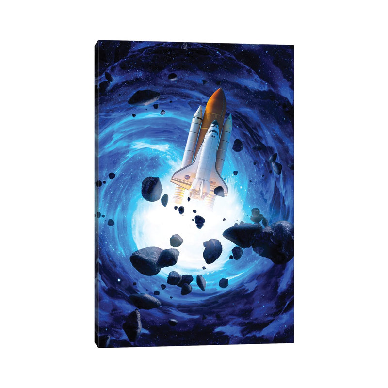 Rocket Launch Blue Vortex And Asteroids 1 Piece Wall Art on Canvas, 66.04 cm H x 45.72 cm W x 1.91 cm D, Canvas