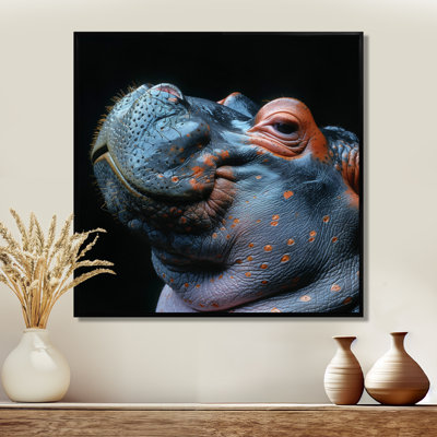 Hippopotame sur fond noir I - reproduction d'art hippopotame animal