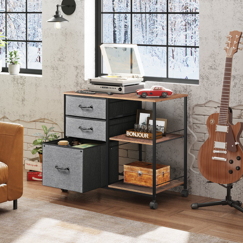 Kaylianna 29.6'' Lateral File Cabinet, Mobile Filing Cabinet With Shelves and Storage Drawers, Home Office Filing Cabinets for A4/Letter/Legal, Printer Cabinet