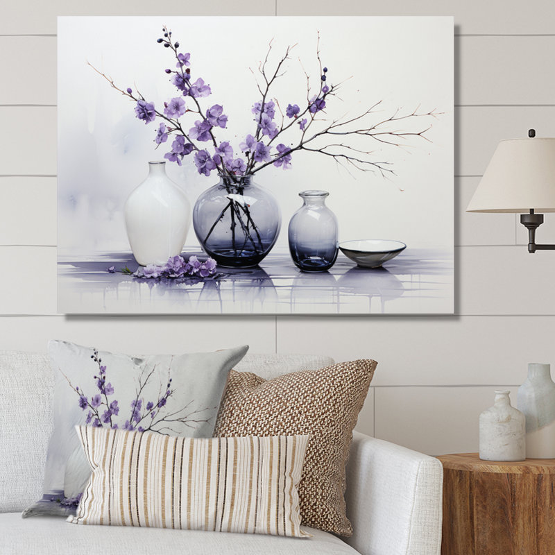 Mauve gris minimalisme équilibre et poterie de contraste - Impressions encadrées minimalistes, H 24 po x l 32 po x P 1 po